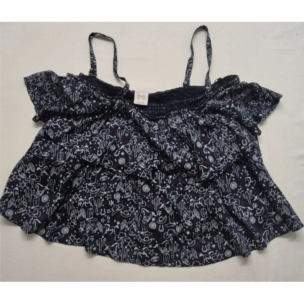 Ariat women's XL Howdy Print top 2 tier ruffle western cowgirl boho‎ Cami tank
